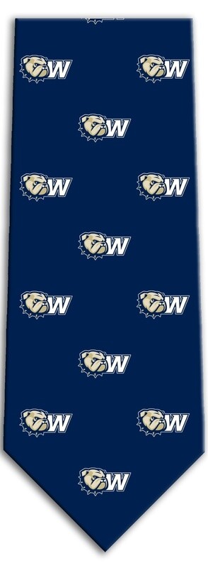 Navy Silk New Dog Head W  Embroidered Tie