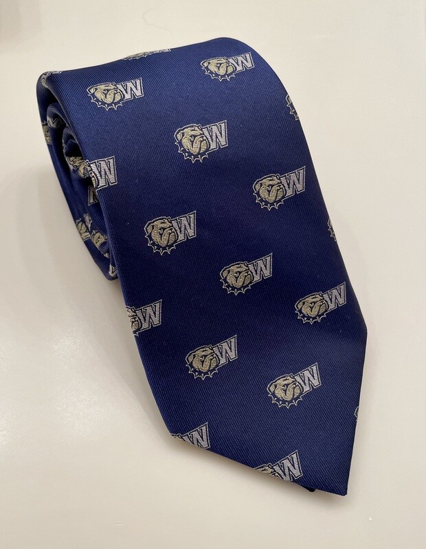 Navy Silk New Dog Head W  Embroidered Tie