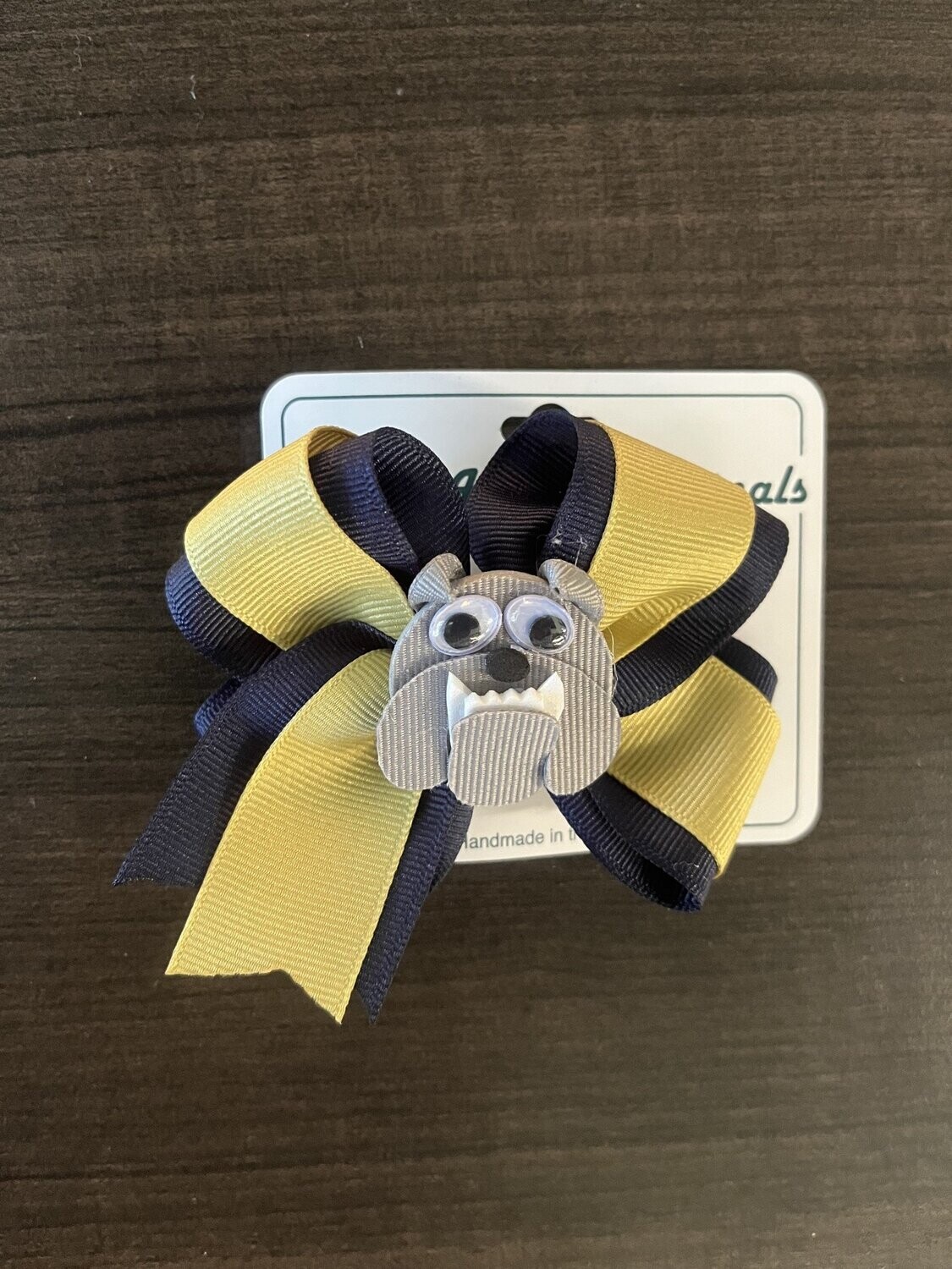 Vegas Gold and Navy Bow with Bulldog Mascot Center
