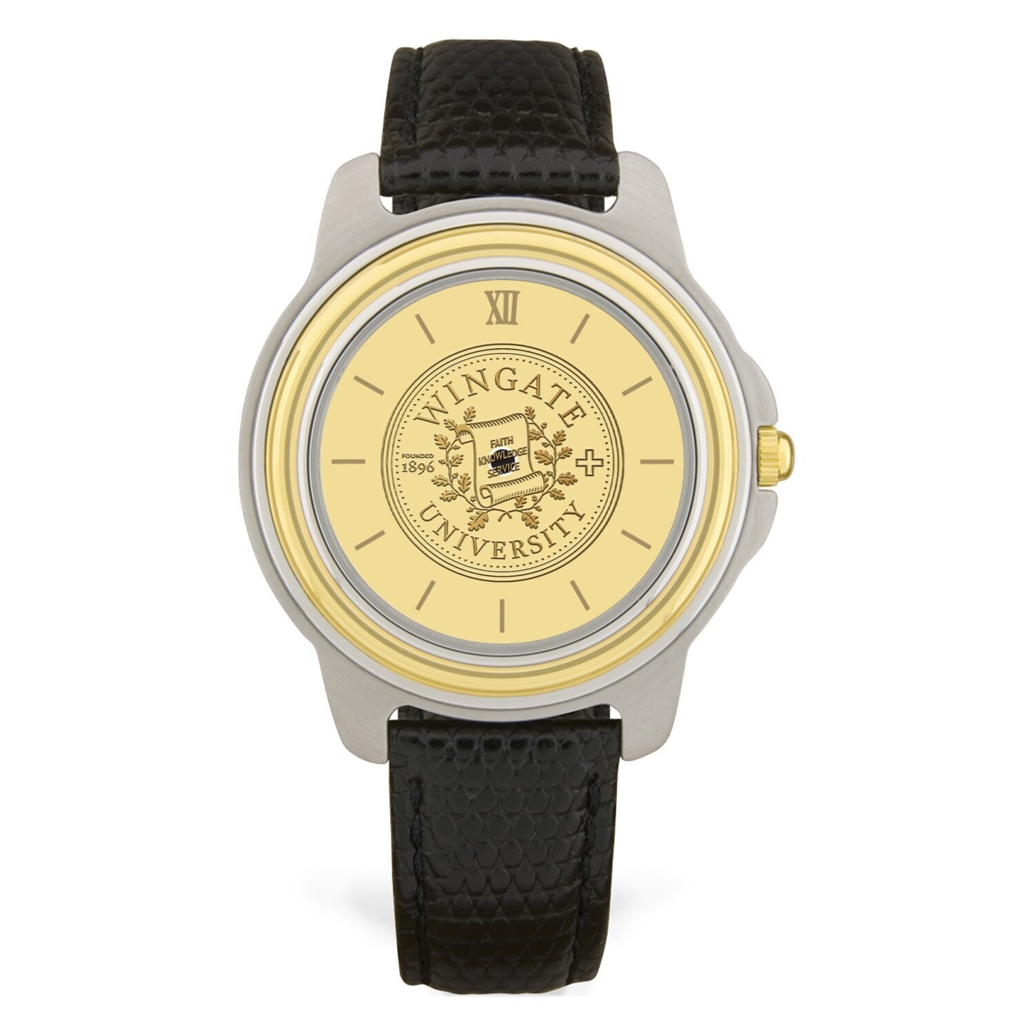 DROP SHIP ONLY Men&#39;s Black Leather Wristwatch with Gold Wingate Seal Face (ONLINE ONLY)