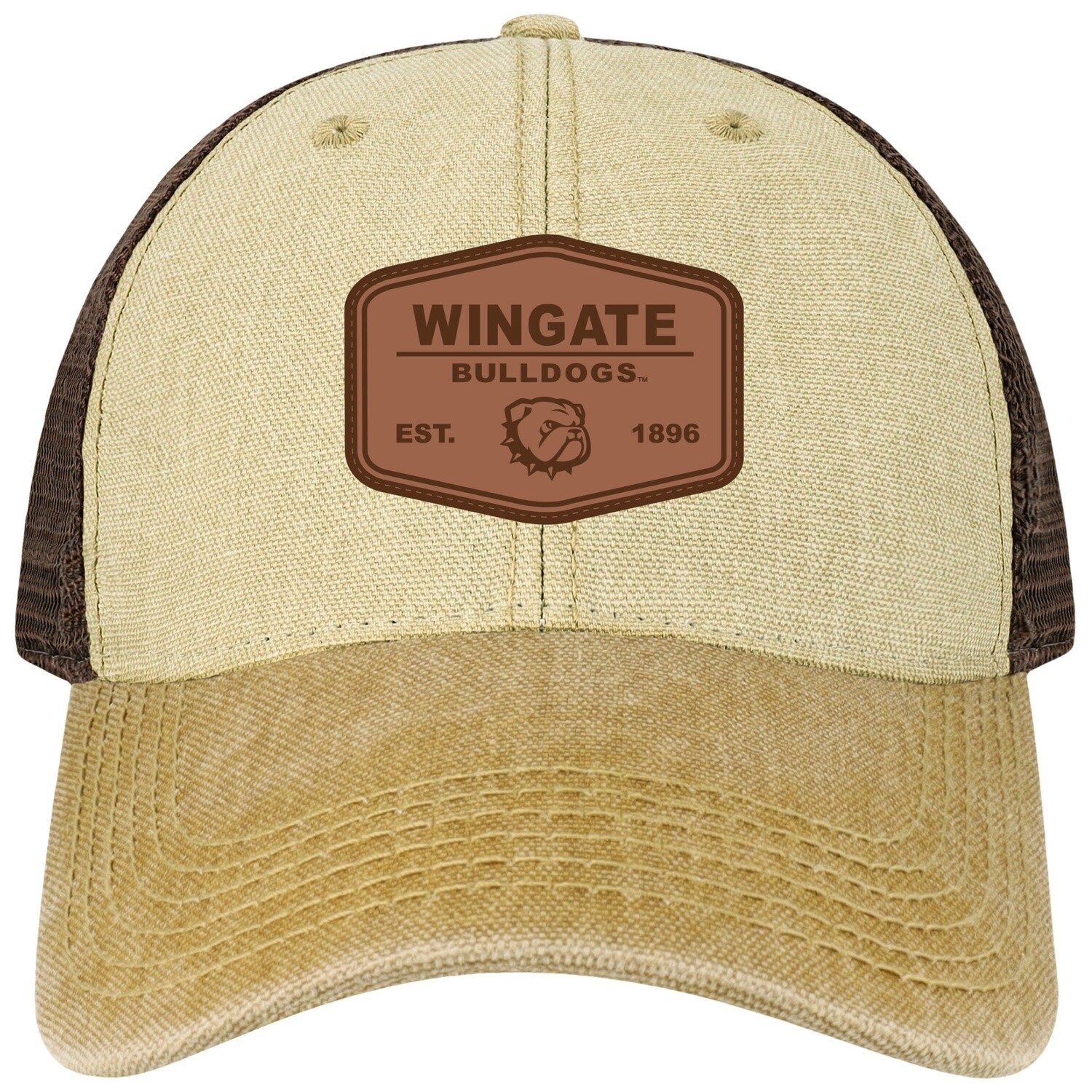 Tan Camel DTA Wingate Bulldogs Dog Head 1896 Leather Patch Dashboard Unstructured Snapback Hat