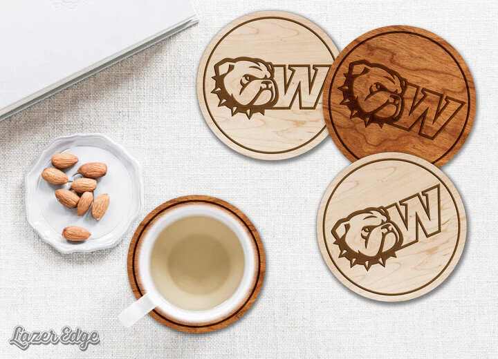 Single Dog Head W Cherry Wood Coaster