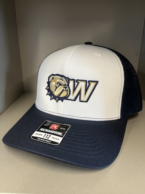 Dog Head W White Front Navy Mesh Back Structured Snapback Hat
