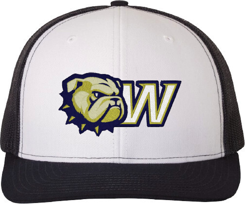 Dog Head W White Front Navy Mesh Back Structured Snapback Hat
