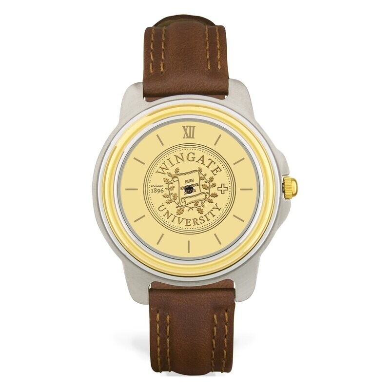 DROP SHIP ONLY Men&#39;s Brown Leather Wristwatch with Gold Wingate Seal Face (ONLINE ONLY)