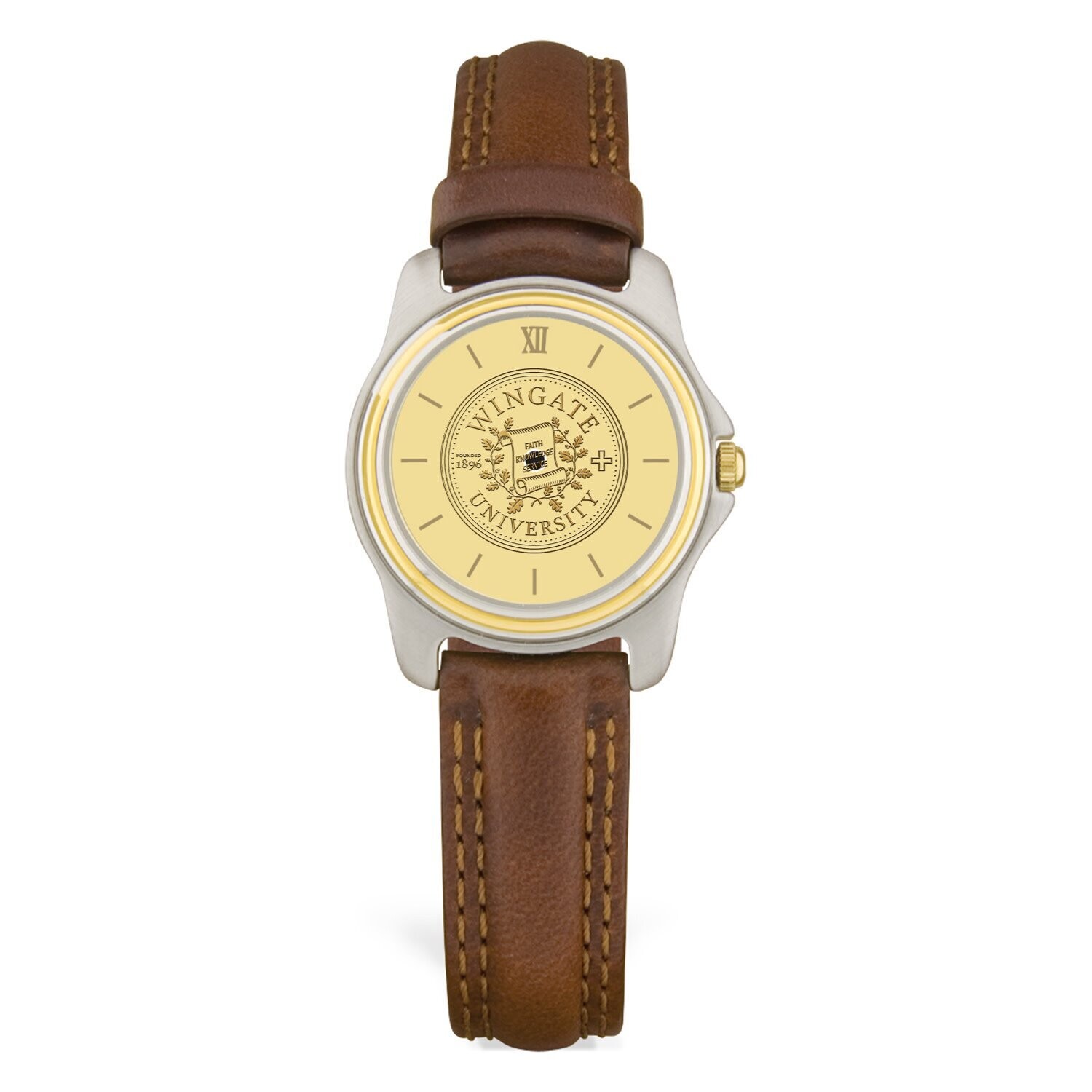 DROP SHIP ONLY Ladies&#39; Brown Leather Wristwatch with Gold Wingate Seal Face (ONLINE ONLY)