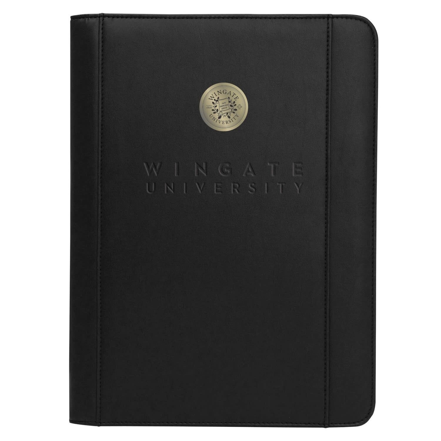10&quot; x 13.5&quot; Black Leather Gold Seal Medallion Wingate University Zippered Portfolio