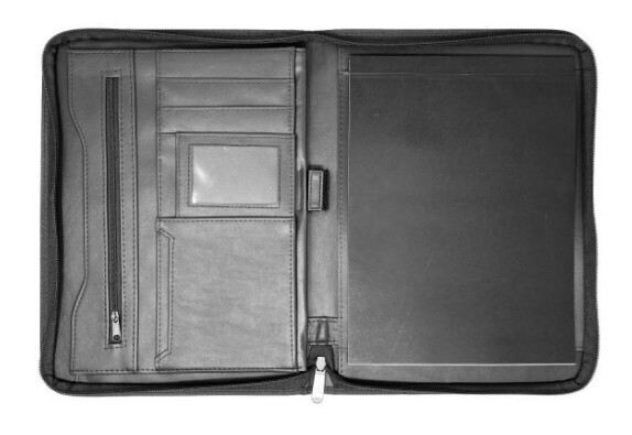 10" x 13.5" Black Leather Gold Seal Medallion Wingate University Zippered Portfolio