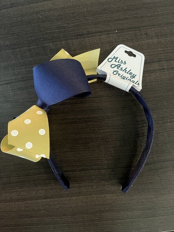 Two-Tone Curly Fluff Vegas Gold and Navy Bow Headband