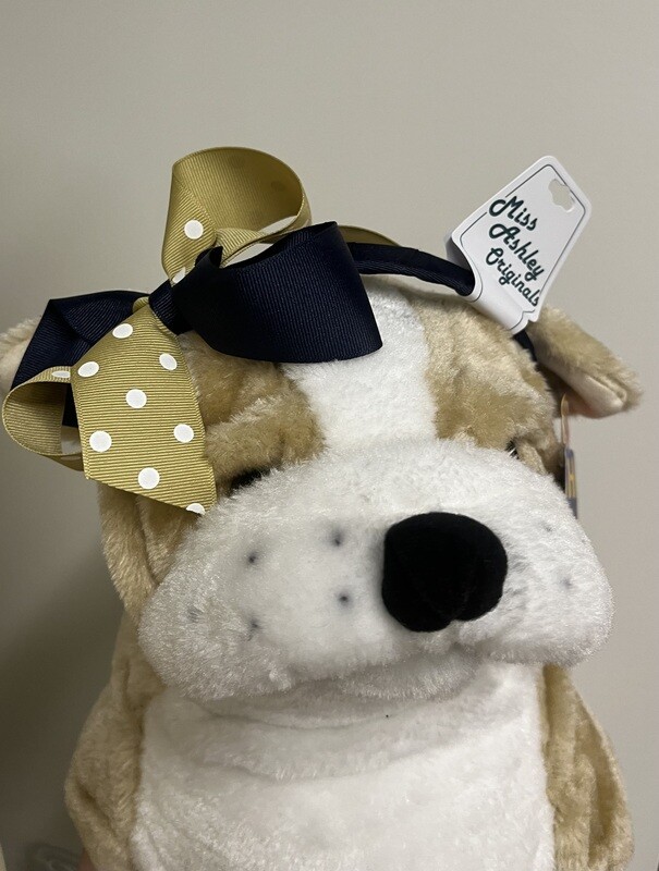 Two-Tone Curly Fluff Vegas Gold and Navy Bow Headband
