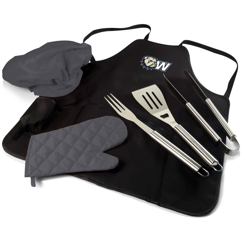 DROP SHIP ONLY  Black Dog Head W BBQ Apron Tote Pro Grill Set (ONLINE ONLY)