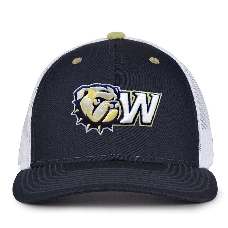 Navy White Embroidered Dog Head W Mid Pro Rise Structured Mesh Snapback Trucker Hat