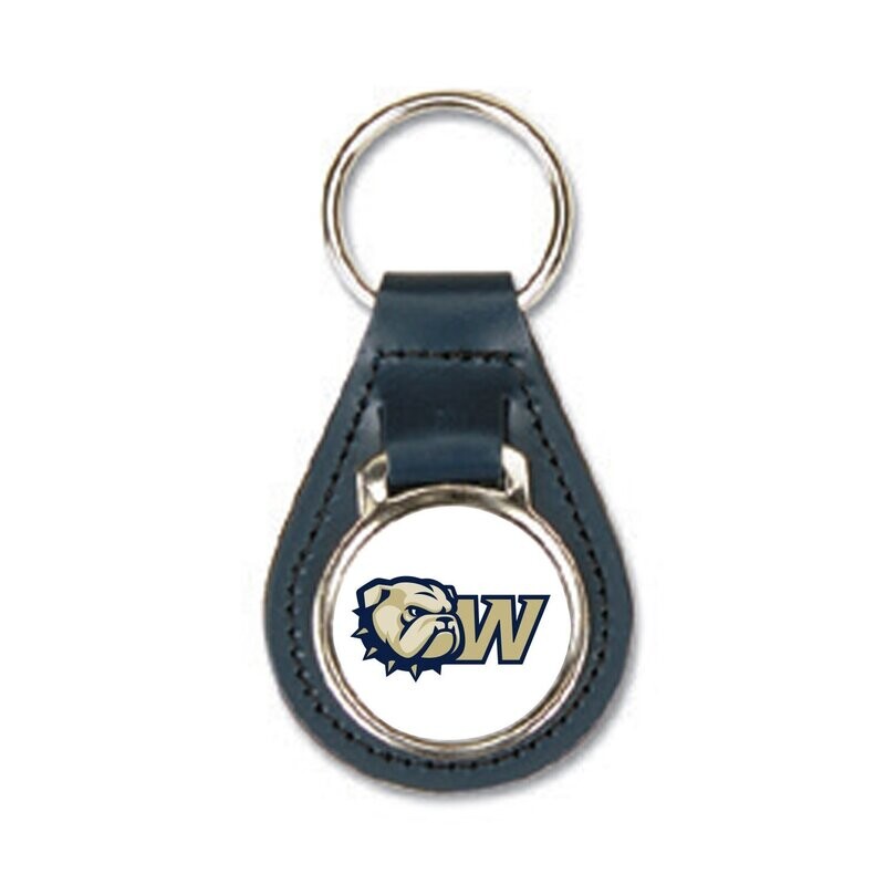 Navy Leather Dog Head W Keychain