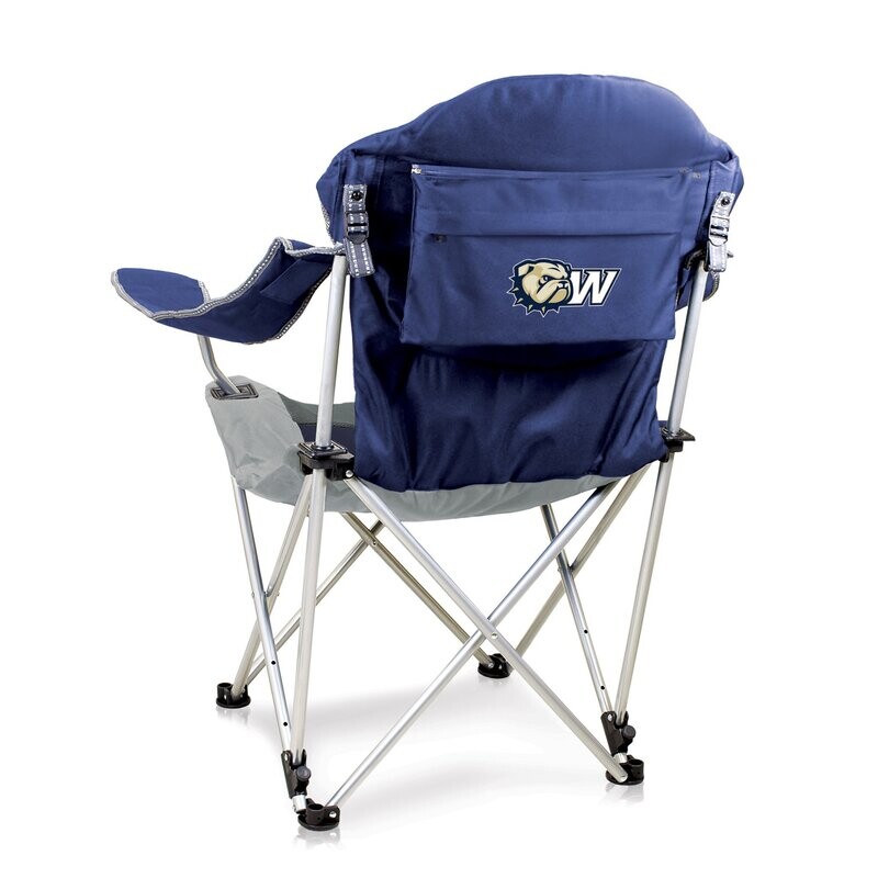 DROP SHIP ONLY  Blue and Grey Dog Head W Reclining Camp Chair (ONLINE ONLY)