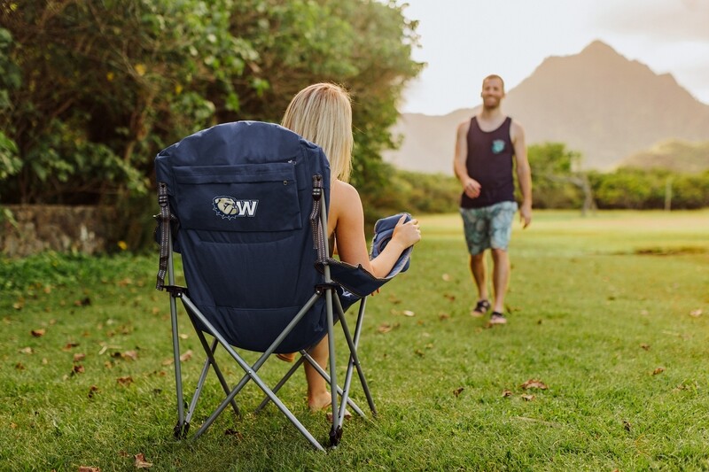 DROP SHIP ONLY  Blue and Grey Dog Head W Reclining Camp Chair (ONLINE ONLY)