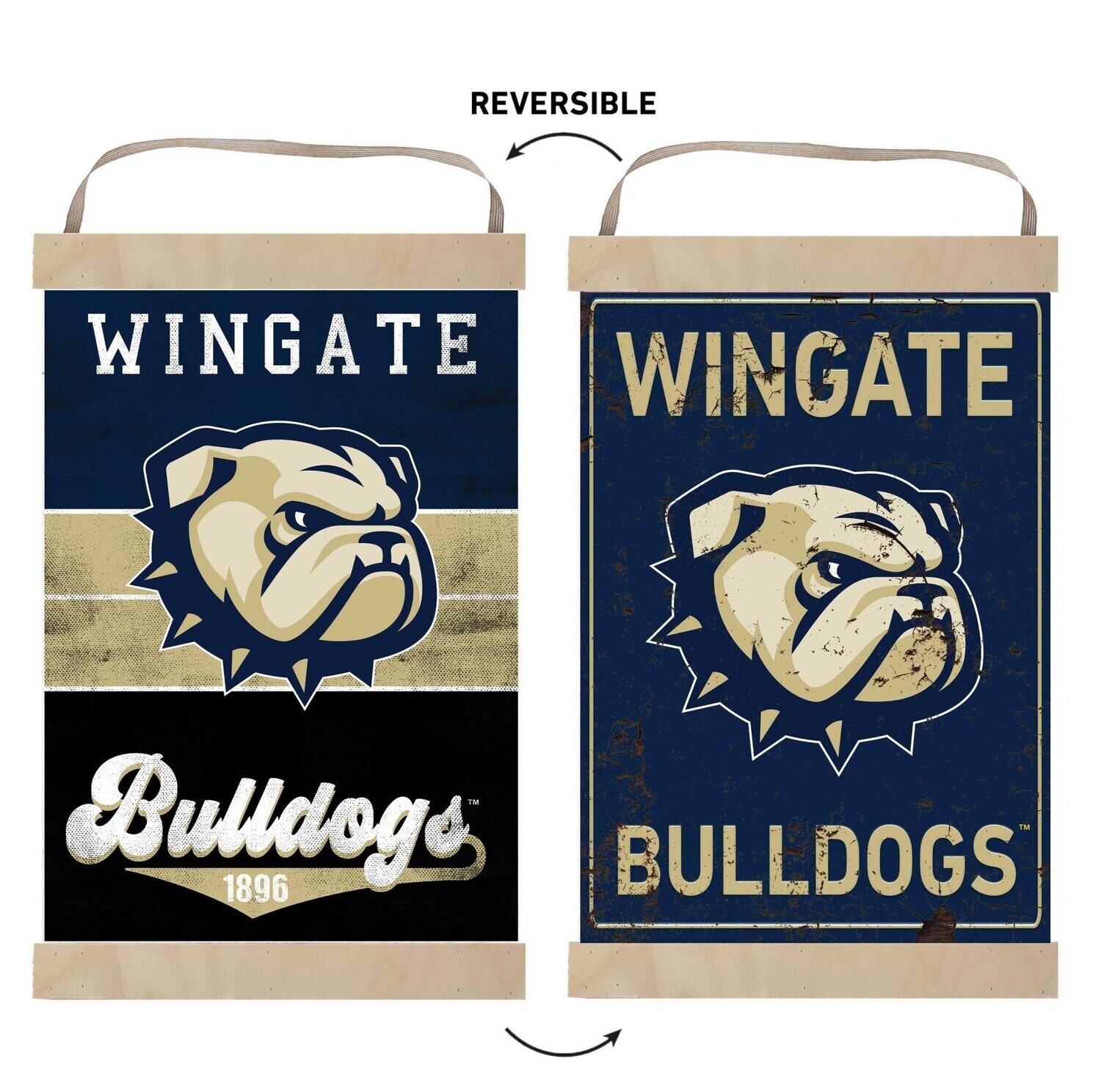 DROP SHIP ONLY 12.5&quot; x 19&quot; Wingate Bulldogs Reversible Banner Sign Retro Multi Color (ONLINE ONLY)