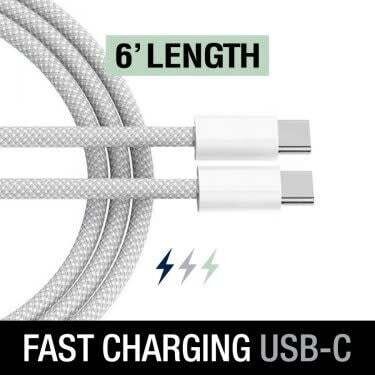 6ft Silver  USB-C to USB-C Fast Cable