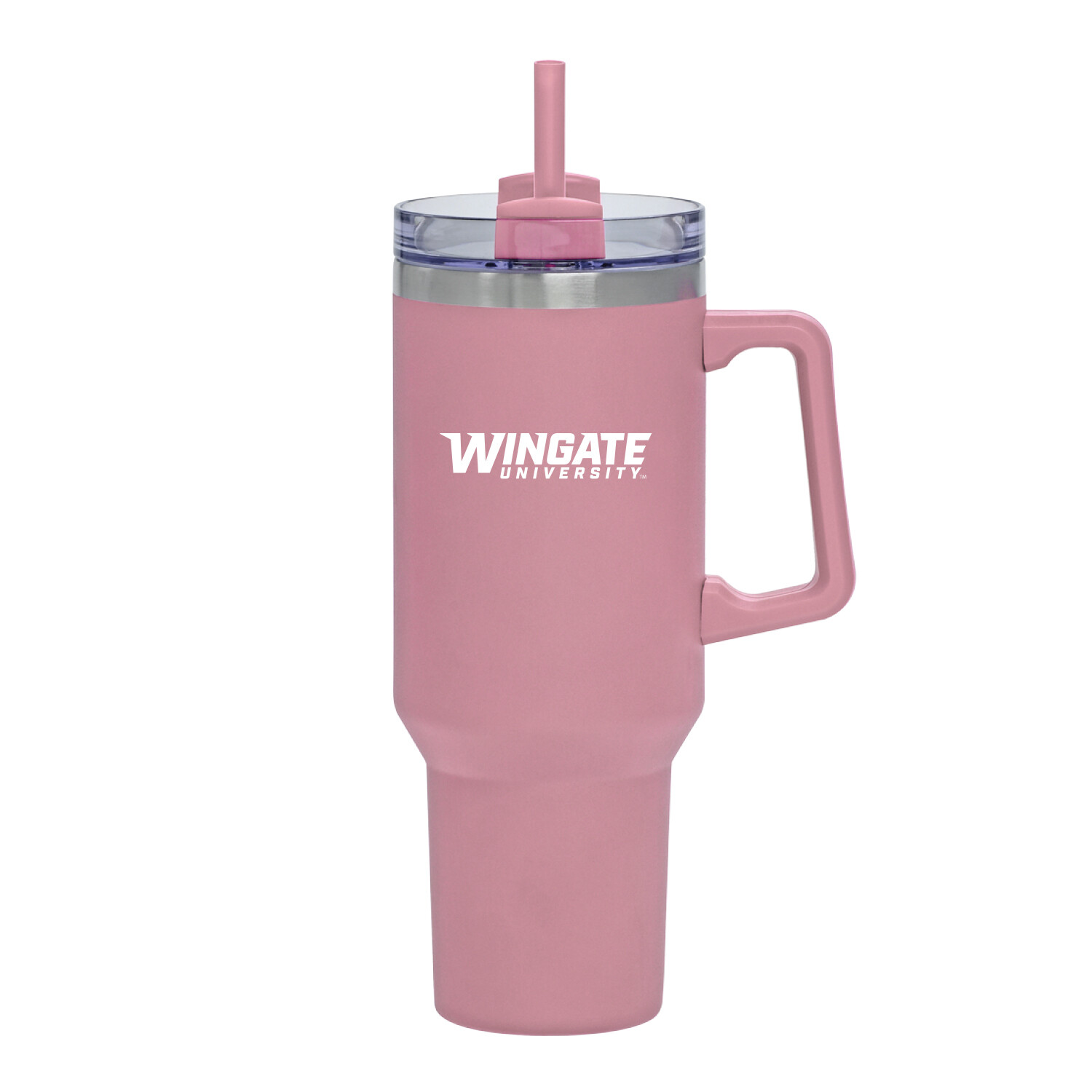 40oz Pink Wingate University Rumford Double Wall Stainless Rotating Closure Sipper Hole With Straw Tumbler