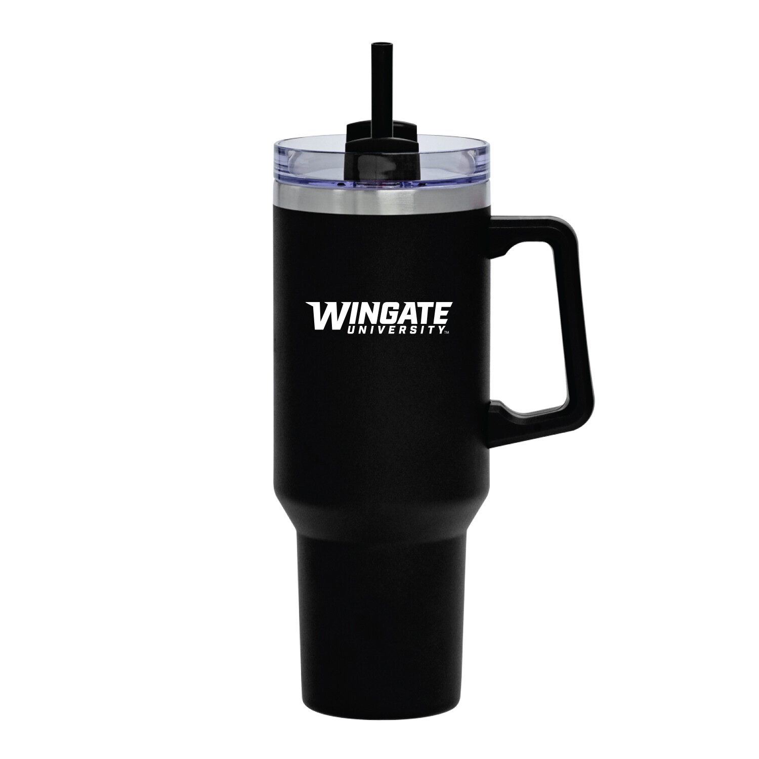 40oz Black Wingate University Rumford Double Wall Stainless Rotating Closure Sipper Hole With Straw Tumbler