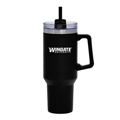 40oz Black Wingate University Rumford Double Wall Stainless Rotating Closure Sipper Hole With Straw Tumbler