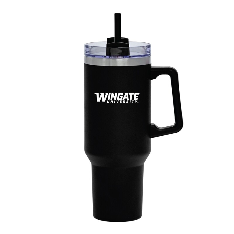 40oz Black Wingate University Rumford Double Wall Stainless Rotating Closure Sipper Hole With Straw Tumbler