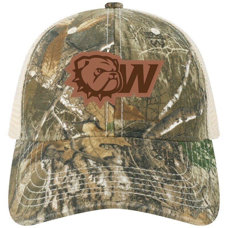 Real Tree Camo  Leather Dog Head W Patch Mesh Snapback Trucker Hat