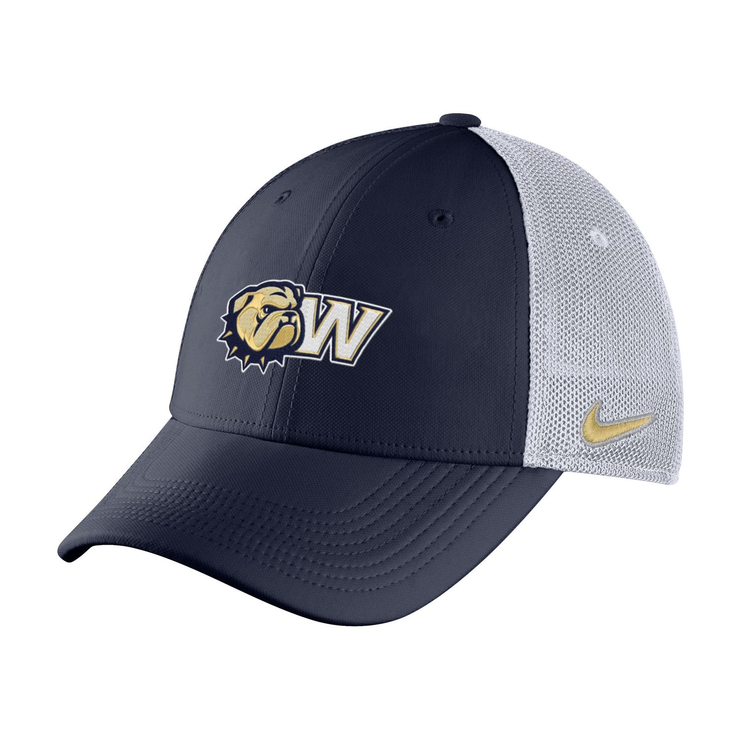 Navy Dog Head Wingate Bulldogs White Mesh Swoosh Flex 2.0 Structured Hat