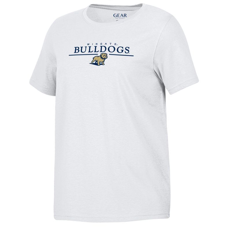 Ladies White Ayla Wingate Bulldogs Full Standing Dog Short Sleeve T Shirt