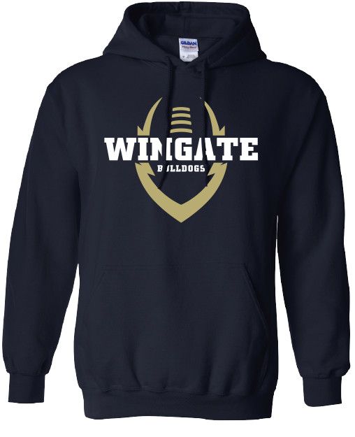 Navy Wingate Bulldogs Football Hoodie Sweatshirt, Size: SM