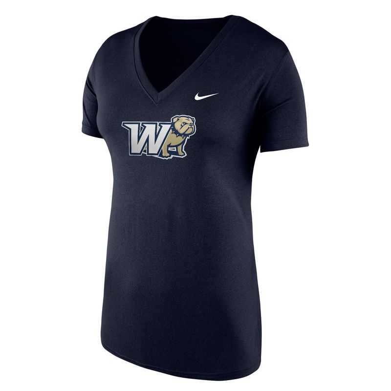 Ladies Navy W Full Standing Dog Behind Legend Vneck Short Sleeve T Shirt
