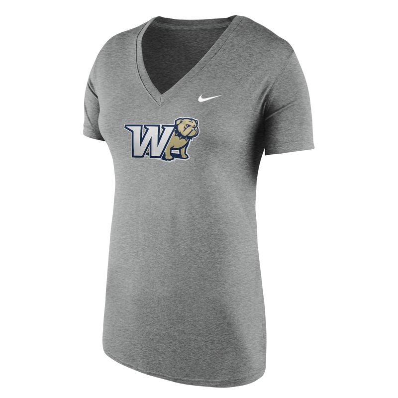 Ladies Grey W Full Standing Dog Behind Legend Vneck Short Sleeve T Shirt