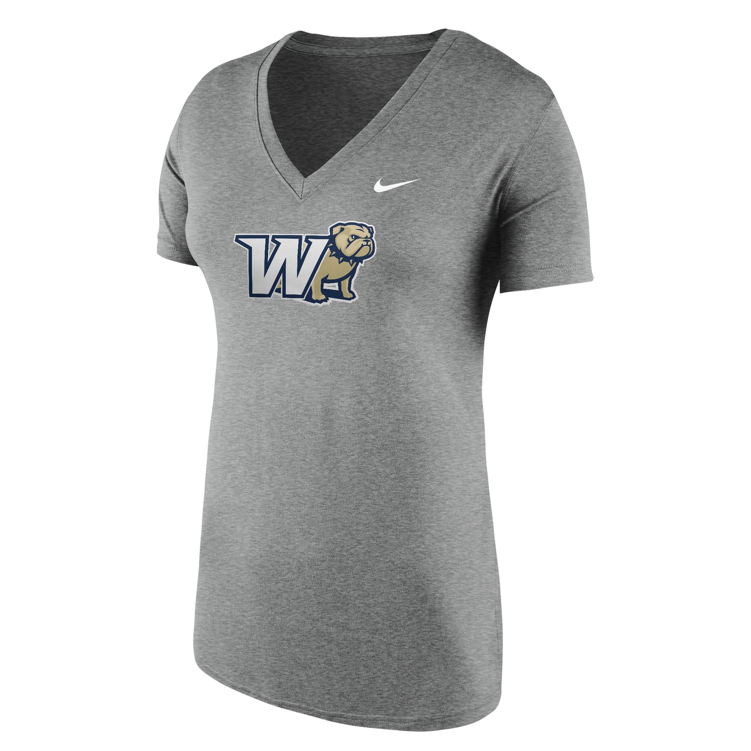 Ladies Grey W Full Standing Dog Behind Legend Vneck Short Sleeve T Shirt, Size: SM