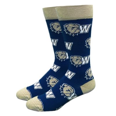 Navy Dog Head W All Over Dress Socks, Size: MD