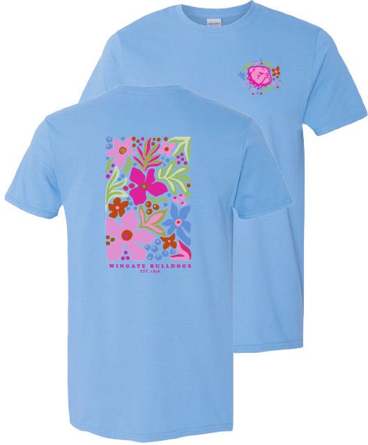 Light Blue Floral Wingate Bulldogs Est 1896 Short Sleeve T Shirt
