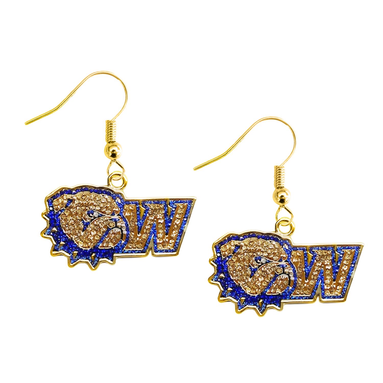 Crystal Dog Head W Gold Plated Brass Hook Back Earrings