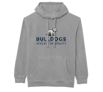 Cement Full Standing Dog Bulldogs Est 1896 Wingate University Pigment Dyed Hoodie, Size: SM