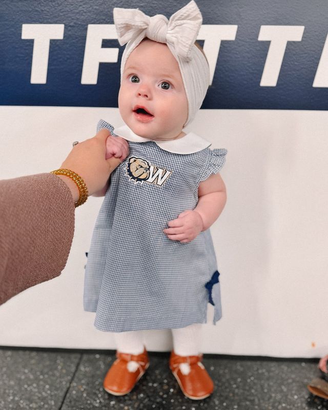 Infant Navy White Ella Embroidered Dog Head W Mini Check Aline Dress