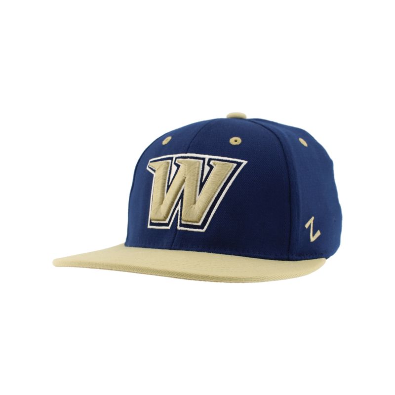 Navy Gold W Front Dog Head Back Z Classic Mid Rise Flat Bill Stretch Fit Hat