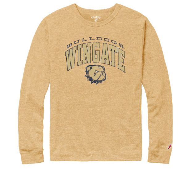 Varsity Gold Bulldogs Wingate Dog Head Victory Falls Long Sleeve T Shirt, Size: SM