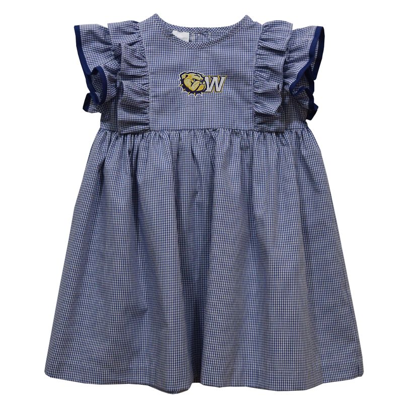 Toddler Embroidered Dog Head W Mini Check Ruffle Dress