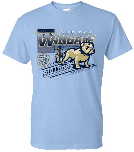 Carolina Blue One Dog Wingate Seal Wellspring Bulldogs Full Standing Dog EST 1896 Short Sleeve T Shirt