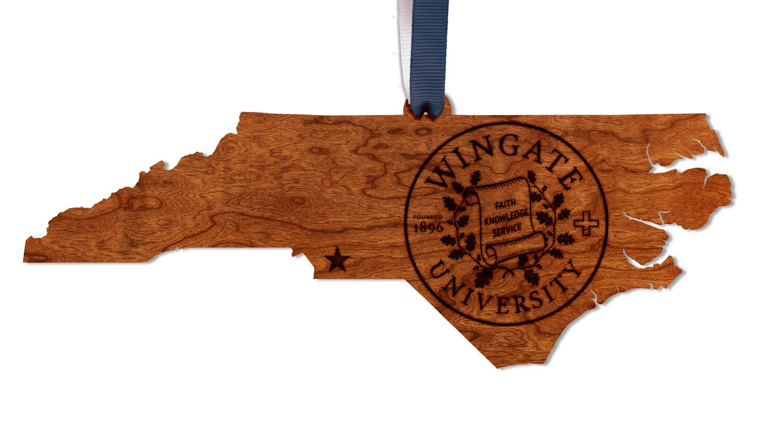 Wingate Seal on State Cherry Wood Ornament