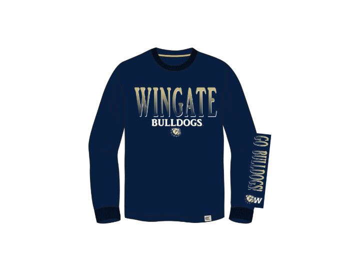 Navy Wingate Bulldogs Dog Head W Frank Lightweight Long Sleeve T Shirt