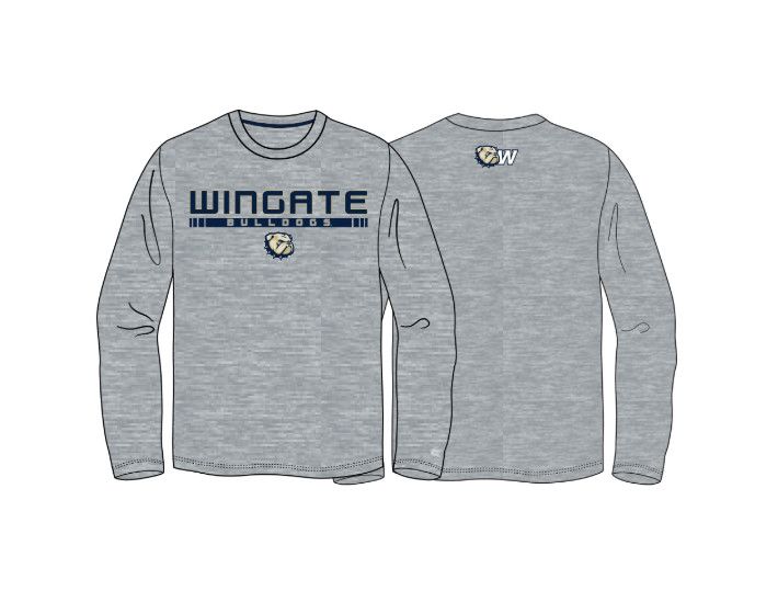Grey Wingate Bulldogs Dog Head W Long Sleeve Soft Performance T Shirt