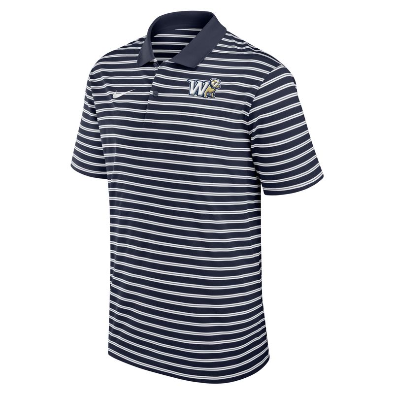 Navy W Full Standing Dog Behind Embroidered Knit Pique Drifit Victory Stripe Polo