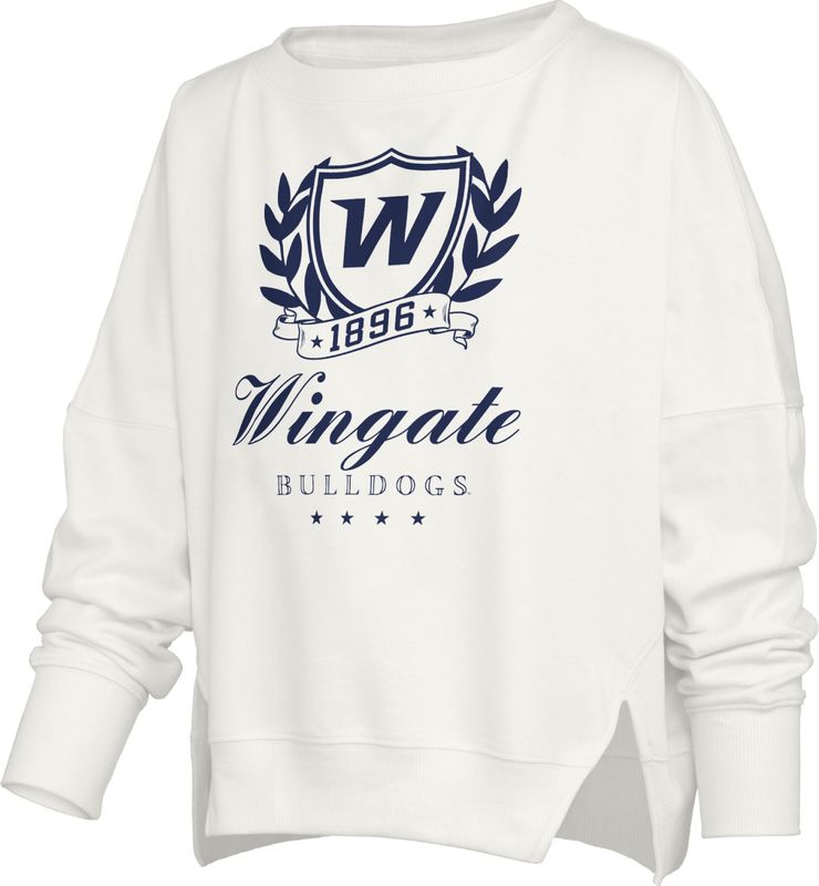 White Dog Head 1896 Wingate Bulldogs Embroidered Field Day Split Bottom Oversized Fleece Crewneck Sweatshirt
