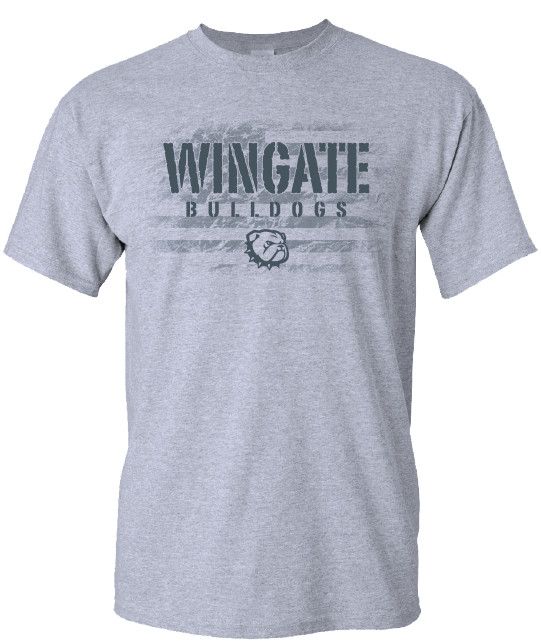 Grey Faded American Wingate Bulldogs Dog Head Short Sleeve T Shirt, Size: SM