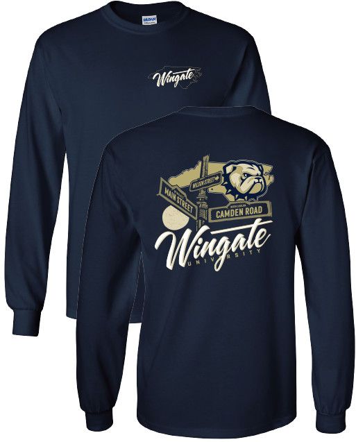 Navy Wingate Street Signs Dog Head State Long Sleeve T Shirt, Size: SM