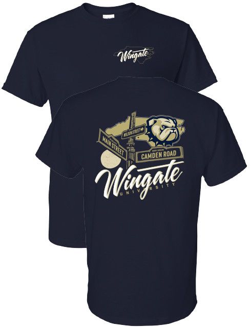 Navy Wingate Street Signs Dog Head State Short Sleeve T Shirt