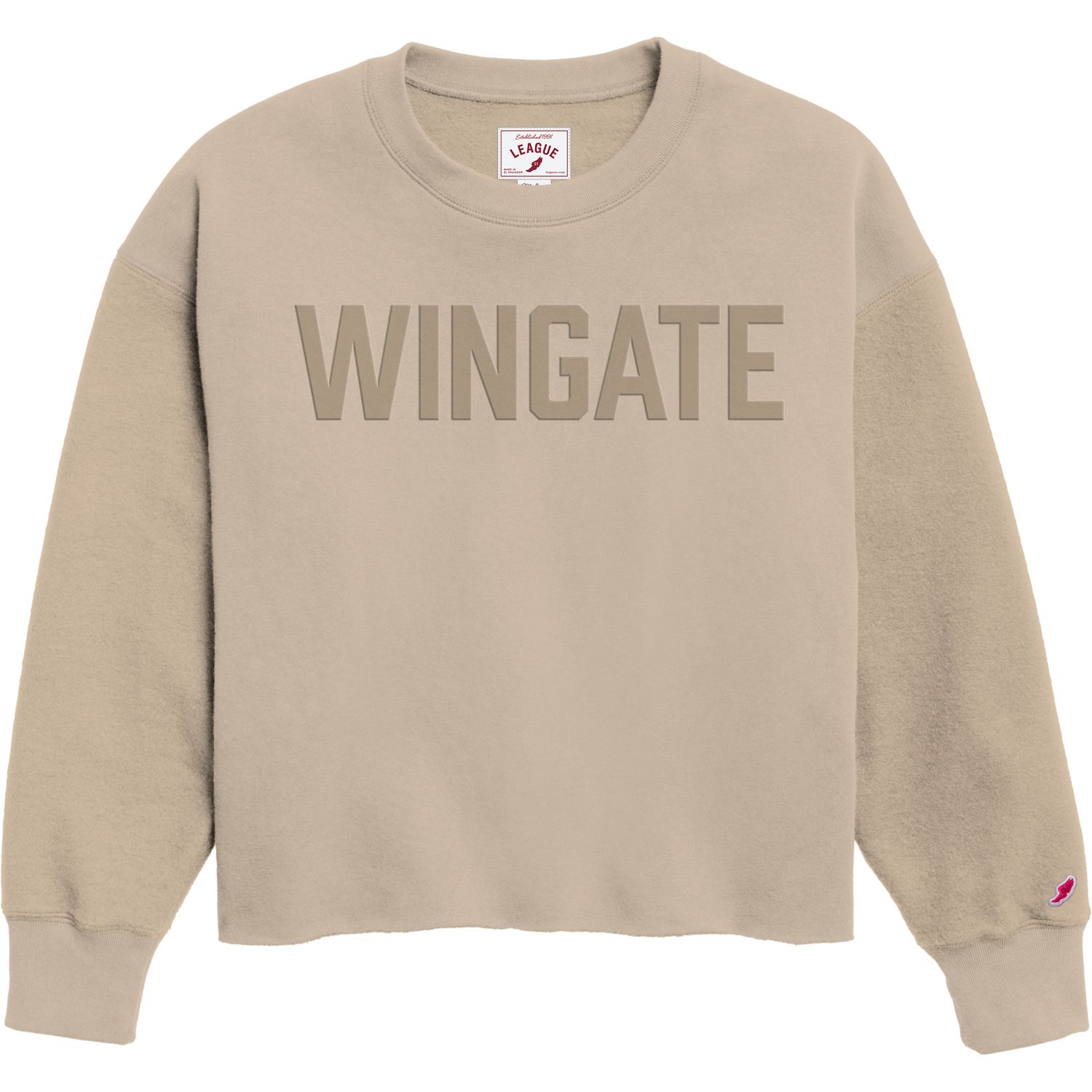 Ladies Beige Wingate  Puff Letter Reverse Fleece Crewneck, Size: SM
